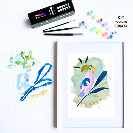 Kit pochoirs superposables Panash Art – alternative à la peinture au numéro, activité créative DIY pour créer une œuvre murale oiseau coloré à la maison, loisir créatif facile adulte et enfant, pinceaux et peintures inclus, décoration intérieure moderne.