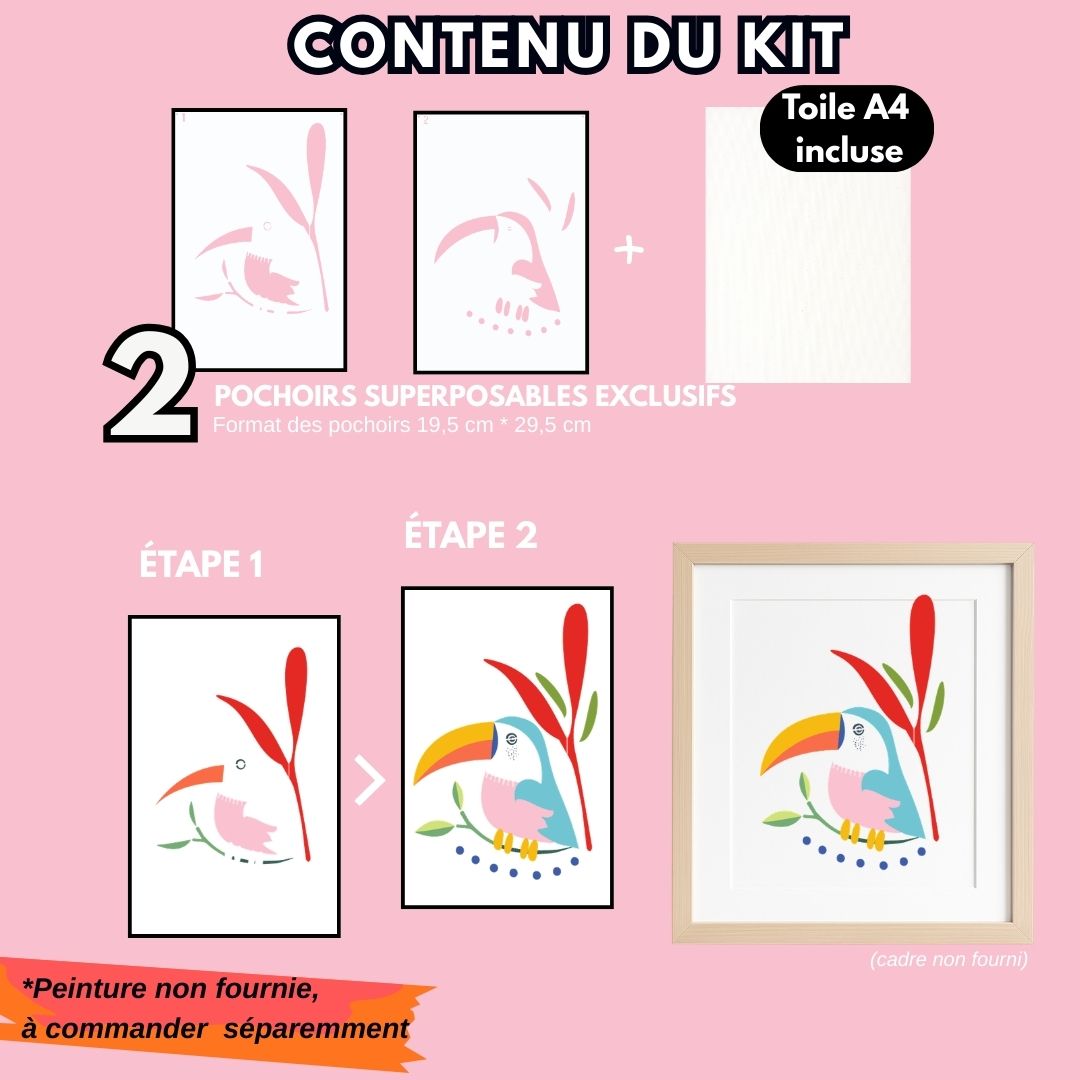 Kit pochoirs créatifs “TOUCAN” – 2 pochoirs superposables