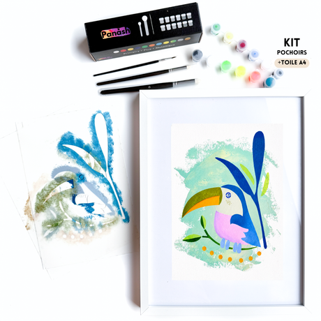 Kit pochoirs superposables Panash Art – alternative à la peinture au numéro, activité créative DIY pour créer une œuvre murale oiseau coloré à la maison, loisir créatif facile adulte et enfant, pinceaux et peintures inclus, décoration intérieure moderne.