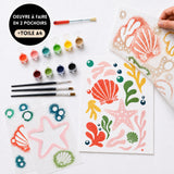 Kit pochoirs écume trésor du large: pochoirs superposables, peintures et toile A4 prête à peindre alternative peinture aux numéros