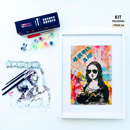 Kit créatif Panash Art Mona Lisa avec pochoirs superposables, 2 pochoirs artistiques et 1 pochoir complet avec accessoires peinture pour créer une œuvre street art DIY. Alternative peinture aux numéros