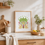 Œuvre Flowers Babs réalisée avec les pochoirs superposables Panash Art, encadrée dans un cadre bois et exposée dans un intérieur lumineux. Alternative à la peinture au numéro pour créer facilement une décoration murale florale personnalisée.