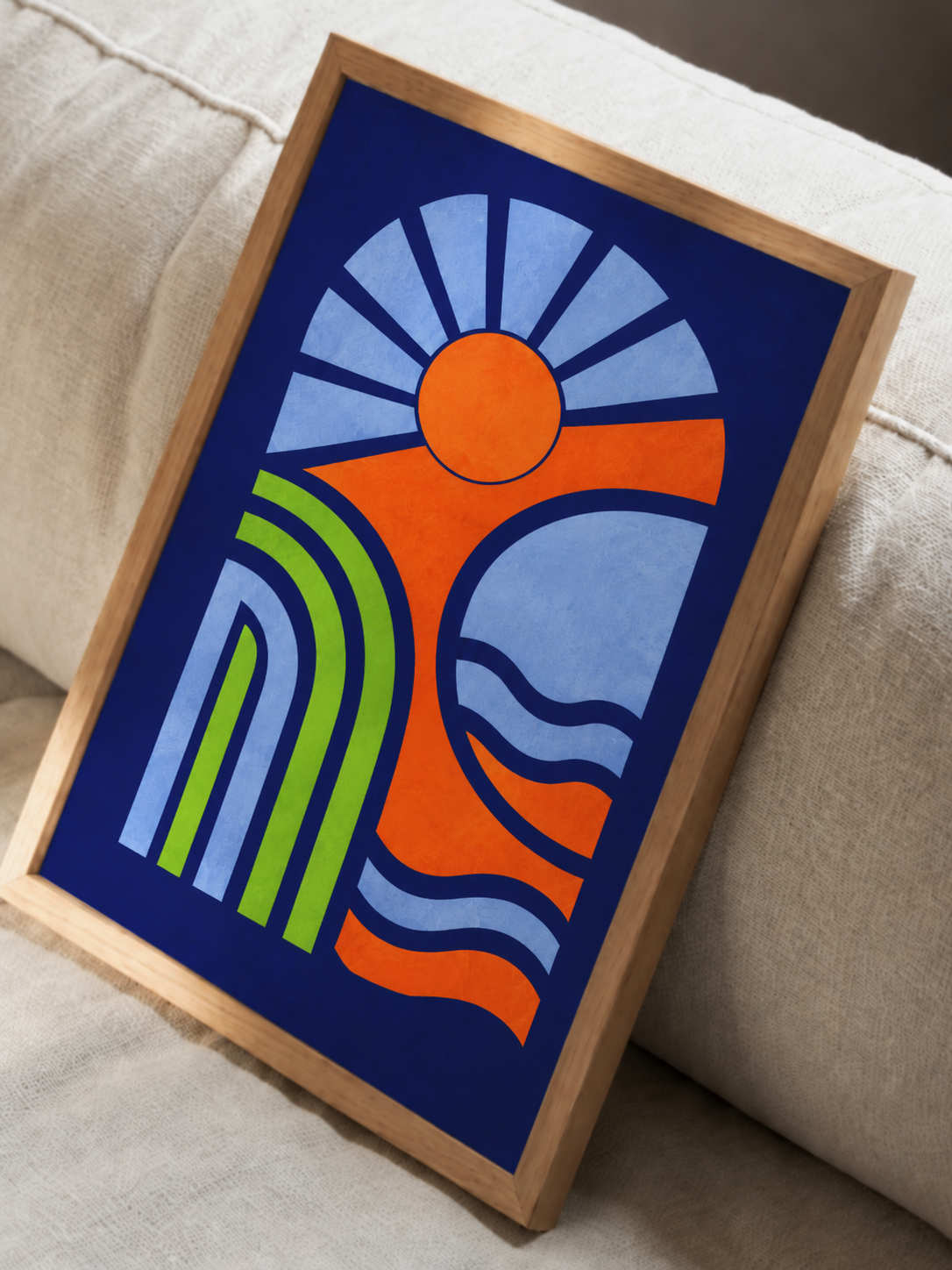 Idée décoration murale Bloom Linéa réalisés à partir de 2 pochoirs. Deux tableaux abstraits graphiques encadrés dans une cuisine contemporaine, créés sur toile A4 avec la technique du pochoir. Activité créative accessible aux débutants, alternative à la peinture par numéros et décoration personnalisée.