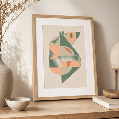 Tableau abstrait Absolu vert doux et beige réalisé avec 3 pochoirs superposables et peinture acrylique DIY moderne une alternative à la peinture au numéro