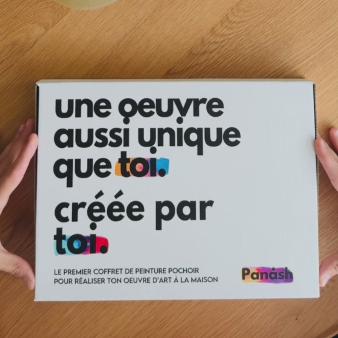Contenu du coffret ABSOLU Panash Art – peinture, pochoirs, pinceaux et guide créatif