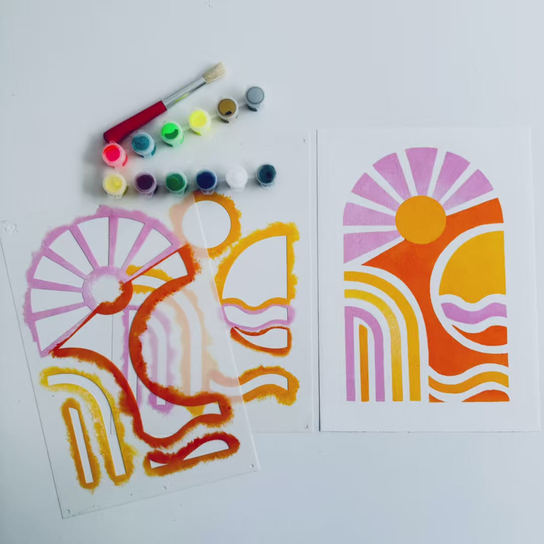 Kit créatif pochoir superposable Bloom Linéaire 2 pochoirs Panash Art, tableau abstrait floral à peindre sans savoir dessiner, peinture acrylique sur toile A4, activité créative DIY adulte, alternative peinture au numéro, décoration murale moderne