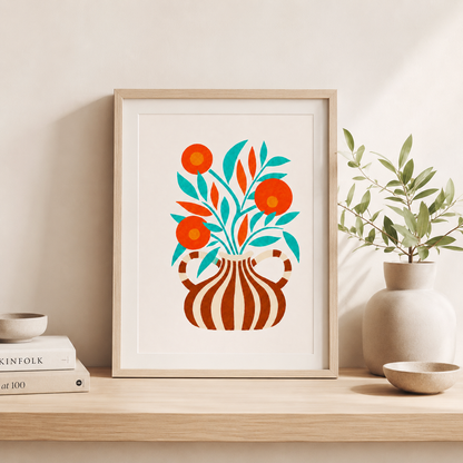 Tableau floral encadré réalisé avec le kit pochoir Vase Solena Panash Art, pour une décoration murale moderne
