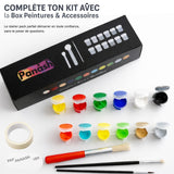 Kit peinture Panash Art – Starter pack avec 12 couleurs acryliques, pinceaux pochoir et accessoires, matériel complet pour activité créative facile sans savoir dessiner